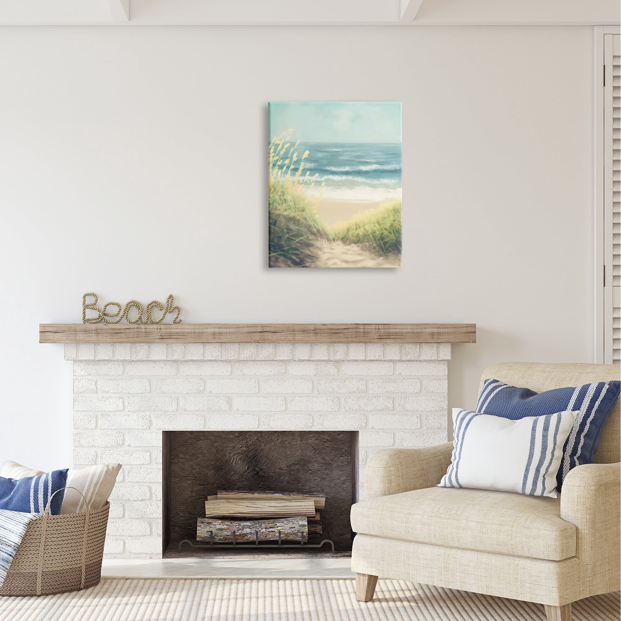 Stupell Industries Subtle Beach Reeds Landscape Painting Gallery Wrapped Canvas Art Print Wall Art, 24 x 30