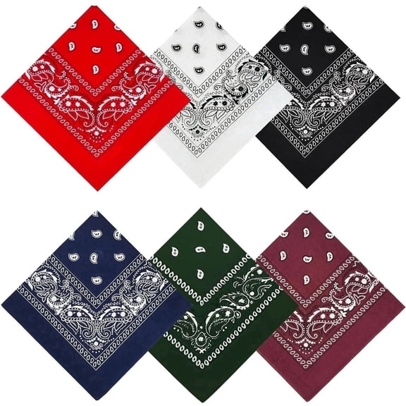 12 Pcs 100% Cotton Bandanas, 6 Colors 2 Each, 21x21 Inch Soft Headwraps for Men & Women