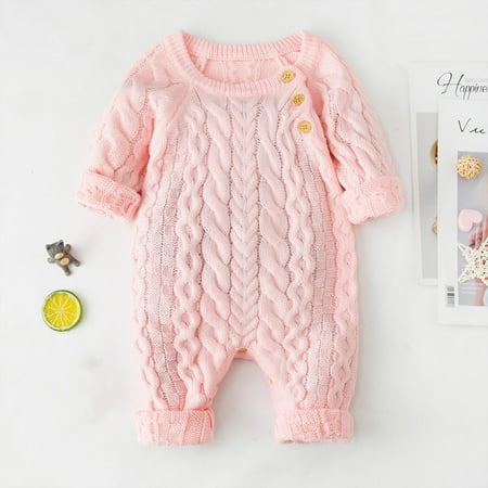 

SUWHWEA Newborn Baby Boy Girl Winter Button Sweater Knitted Jumpsuit Romper Warm Outfits Toddler Clothes 2022 Christmas Early Access 50% Deals