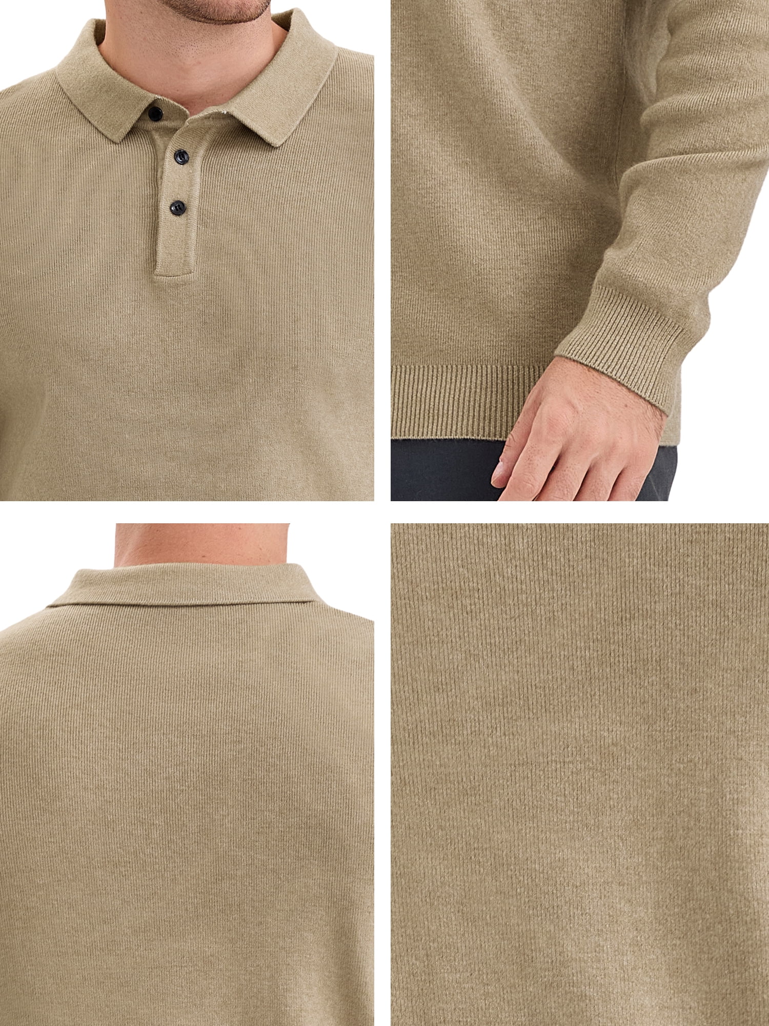 DARING DIVA Men's Long Sleeve Pullover Business Knitted Polo Shirt XL Khaki