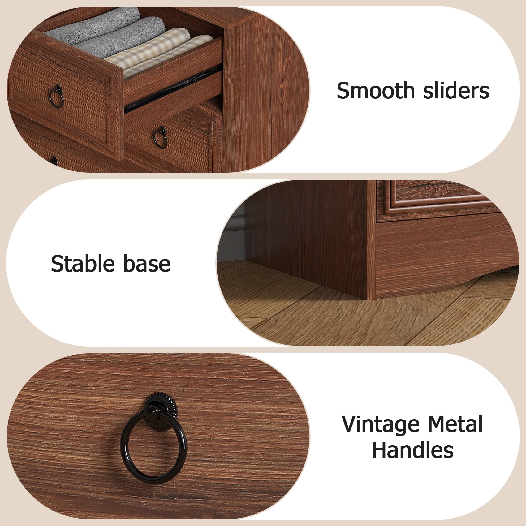 Frmobepts 6 Drawer Dresser, Tall Wood Chest of Drawers Dressers for Bedroom, Living Room, Cherry