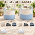 White&Blue 115L Extra Large Cotton Rope Blanket Storage Basket ...