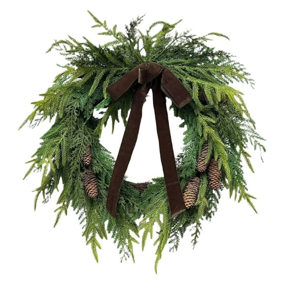 19-Inch Handcrafted Artificial Christmas Wreath with Pinecones, Bow, and Lifelike Pine Branches Winter Holiday Wreath for Front Door and Home Décor, Indoor/Outdoor Seasonal Décor