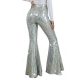thumbnail image 5 of Idoravan Sequin Flare Pants Sparkly Glitter High Waisted Bell Bottoms Leggings Party Disco Clubwear for Women Women's High Elasticity High Waist Shiny Leather Skinny Pants, 5 of 5