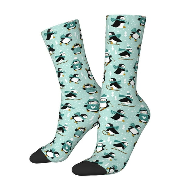 Fotbe Winter Skiing Penguin Calcetas Largas con Estampado para Hombre y Mujer – Calcetas de Compresión Transpirables y Elásticas, Viajar y Uso Diario Talla 5-11