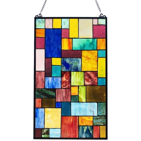 CHLOE Verna Tiffany-Style Geometric Stained Glass Window Panel 25" Height