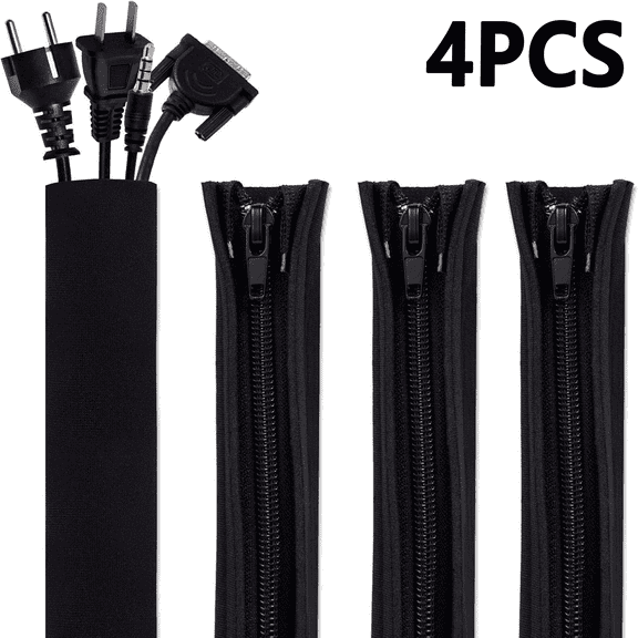 Cord Organizer System Cable Management Sleeve, 19.5 inch, Wire Cover with Zipper, Cable Wrap, Cord Sleeves for TV, Computer, Office, Home Entertainment, 4 Pack