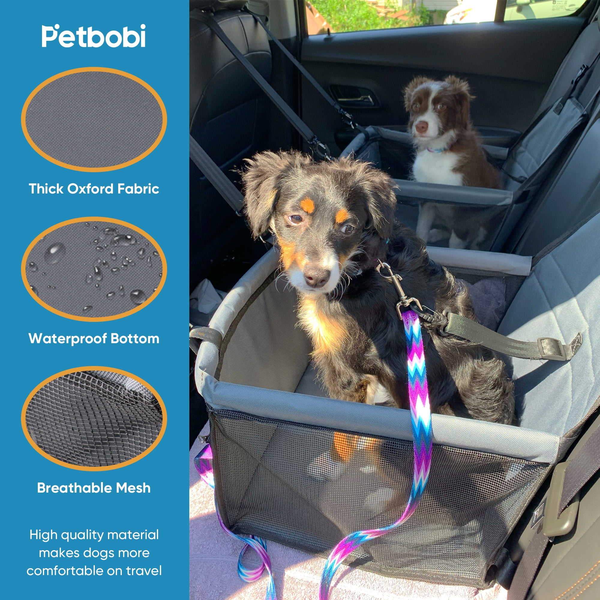 Petbobi Portable Dog Car Booster Seat for Small Puppy Pet with Seat Belt Safety Clip on Leash and Storage Pocket Walmart