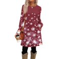 thumbnail image 3 of Women's Fashion Casual Dress with Pockets, Decorative Buttons, Christmas Prints, Round Neck and Long Sleeves for Practical Holiday Wear,Wine,XL, 3 of 4