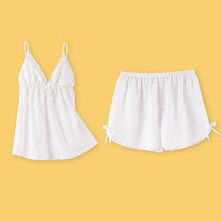 

PIKADINGNIS Pajamas Suit Satin Women Sexy Top&Shorts Silky Nightwear 2PCS SleepSet Lace Pyjamas Intimate Lingerie Home Cloth Bathrobe Pijama
