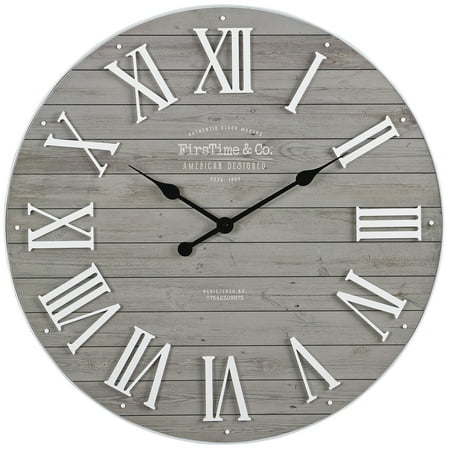 FirsTime 27 in x 27 in Gray Analog Round Farmhouse Wall Clocks, 31205
