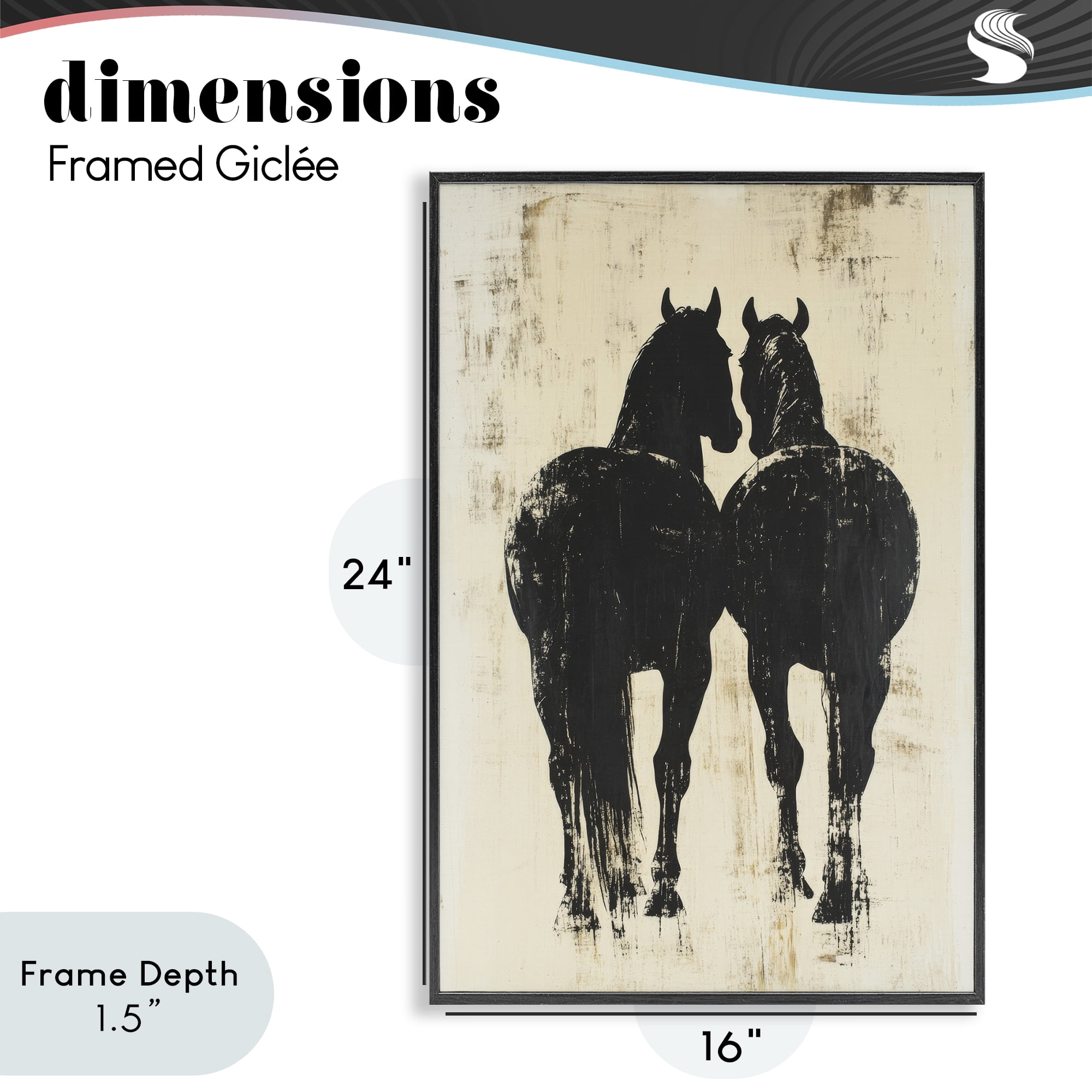 Stupell Industries Twin Horses Facing Away Black Framed Giclee Art, design by Petal Prints Design