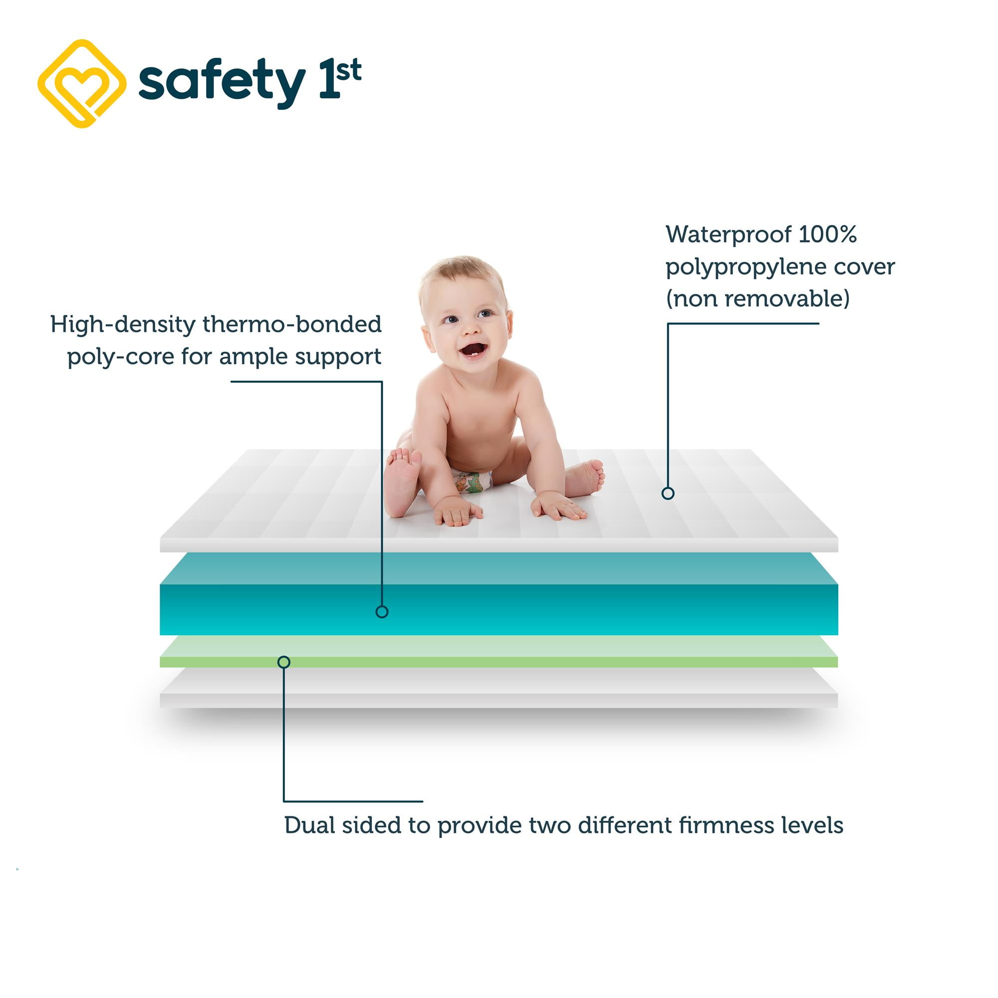 Safety 1st Grow with Me 5" Dual Sided 2-in-1 Antimicrobial Crib & Toddler Mattress, White Cloud