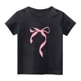 thumbnail image 2 of SGFCWSX Girls Crew Neck Short Sleeve T-Shirt, Teens Cotton Soft Bow Print Tees Casual Everyday Outfit Black Size 13-14 Years, 2 of 4