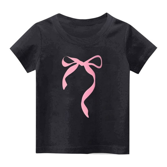 WRKEKC Girls Short Sleeve T-Shirts, Summer Tops for Girls, Boys and Girls Summer Casual Bow Print Sports Breathable Crew Neck Short Sleeve T-Shirts