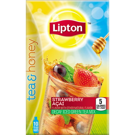 Lipton Le thé et le miel Fraises et açaï décaféiné glacé Thé vert To Go Packets, 10 ct
