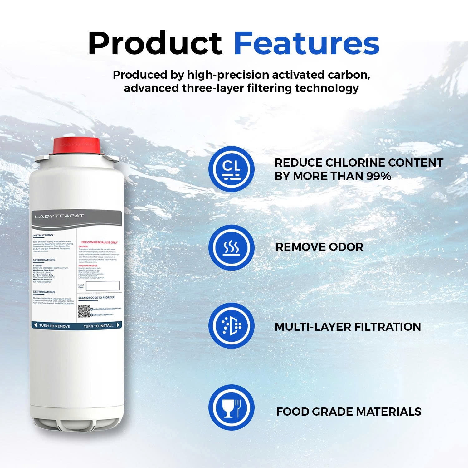 Water Filter Replacement Compatible With Elkay 51600C EWF6000 Bottle Filling Stations, 6000 Gallons/12 Months (No Chip - 2 Pack)
