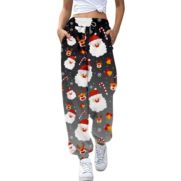 Pantalones deportivos para Mujer Gibobby Otoño e Invierno Casual Navidad divertido impreso Gris M