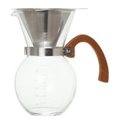 HIC Pour-Over Coffee Maker Borosilicate Glass with Bamboo Handle Stainless Steel Filter, 22 oz, Clear