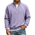 thumbnail image 2 of Men's Raglan Stitching Stand Collar Zipper Casual Loose Sweatshirt, Minimalist Pullover for Daily Wear, Street Style and Comfort Fit,Light Purple,XL, 2 of 7