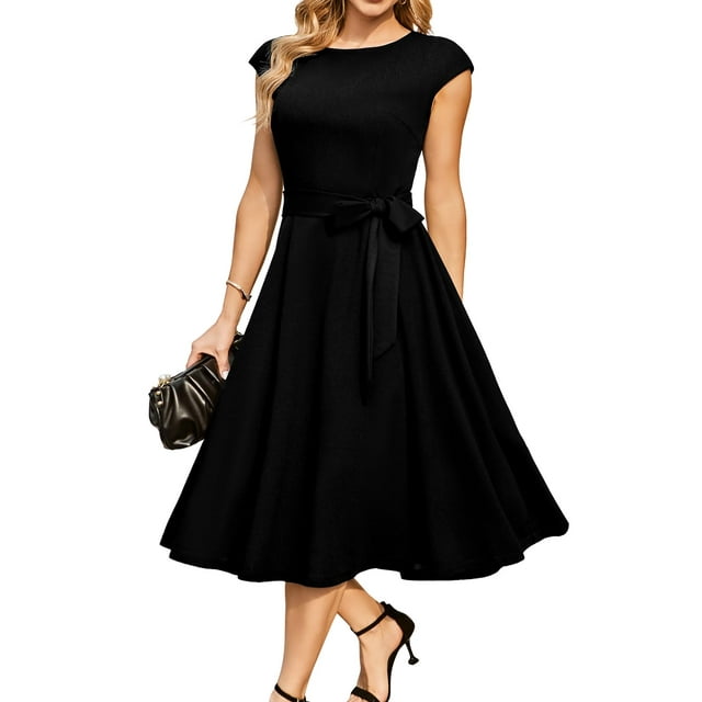Vestido de cóctel DRESSTELLS negro para funeral, fiesta de té, negro, XL