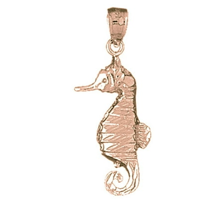 14K Rose Gold Seahorse Pendant - 34 mm