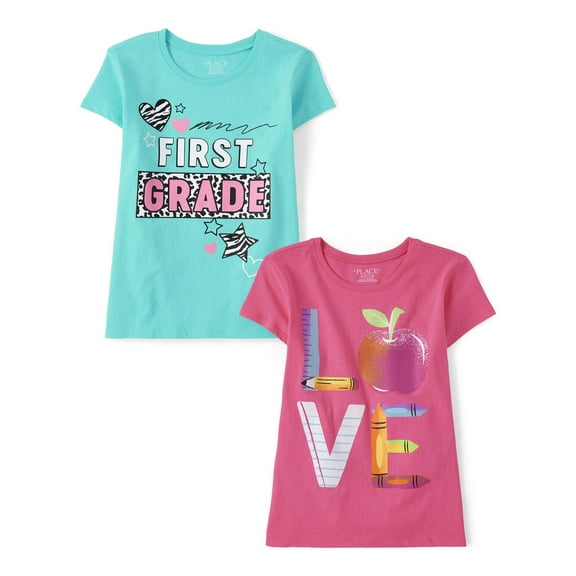 The Children's Place Girls Short Sleeve 1st Grade Graphic Tee, 2-Pack, Sizes XS-XXL
