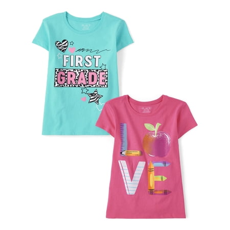 The Children's Place Girls Short Sleeve 1st Grade Graphic Tee, 2-Pack, Sizes XS-XXL