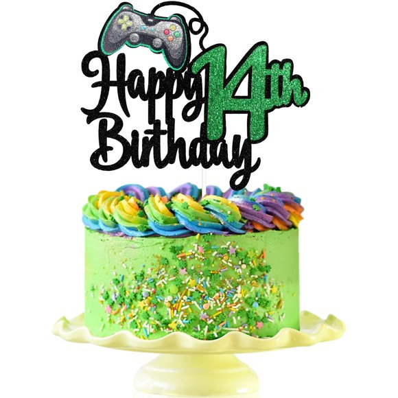 Decoración Para Tarta De 14 Cumpleaños De Videojuego, Suministros Para Tartas De 14 Cumpleaños Para Niños, Decoración De Fiesta Ganadora De Juego En Nivel Superior