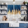 thumbnail image 2 of Blue Gold Kitchen Curtains 84 Inch Length, Modern Street Art Splatter Foil Painting Grommet Top Bedroom Living Room Curtains, Light Filtering Cafe Curtain Drapes 2 Panels Set 104''x84'', 2 of 9