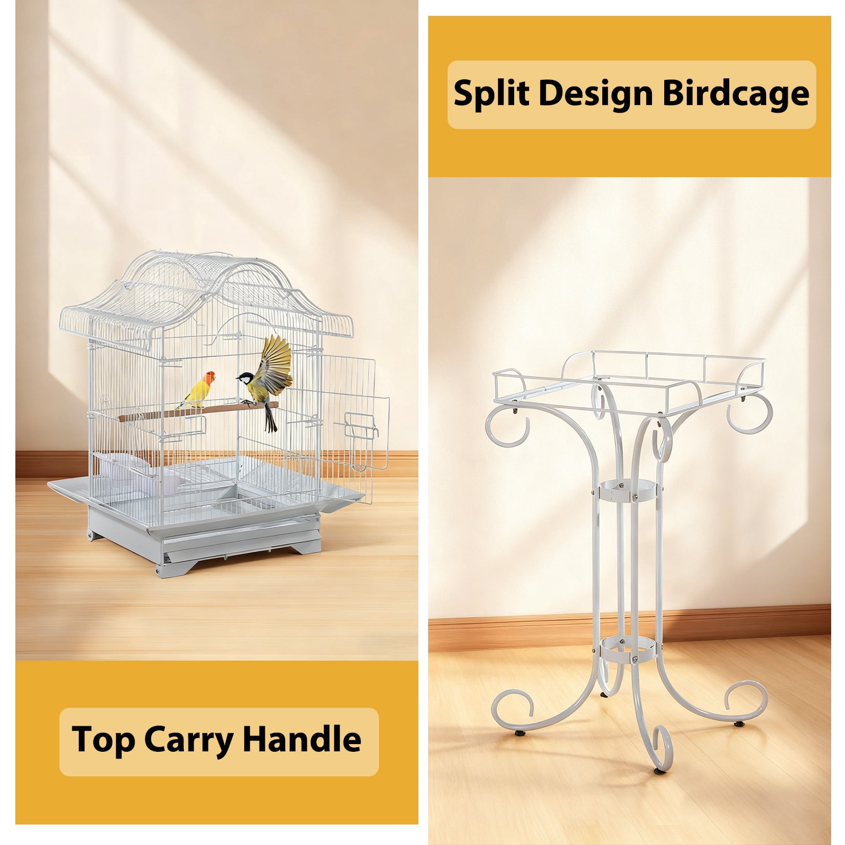 Heavy-Duty Wrought Iron Bird Cage - Victorian Style Aviary with Stand for Small Birds
