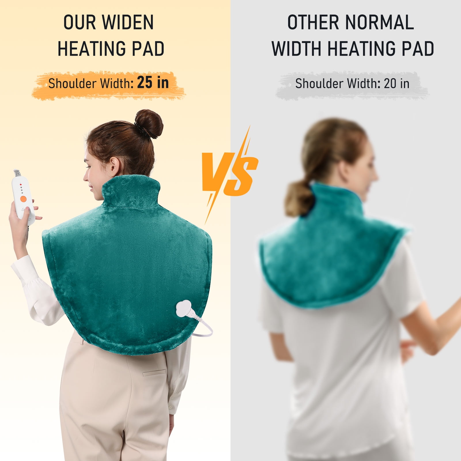 Entil Widen Heating Pad for Shoulder and Back with 4 Heating Levels, 2H Auto-off, 25" x 26", Green