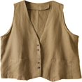 thumbnail image 1 of CHOK Gilet en Coton et Lin pour Femmes, Blazer Sans Manches à Col en V avec Poches, 1 of 7