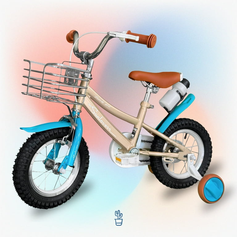 SUNLOVERR Adventure Kids Bike for Toddlers and Kids Ages 3 5 Years Old 12 Inch Kids Bike with Training Wheels Basket Boy Bicycle with Handbrake