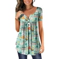 thumbnail image 1 of Blusa con estampado de manga corta y cuello redondo con botones informales y cómodos a la moda para mujer OAVQHLG3B Store  lin121212, 1 of 3