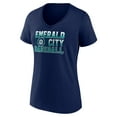 thumbnail image 2 of Women's Navy Seattle Mariners Hometown Emerald Baseball V-Neck T-Shirt, 2 of 3