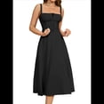 thumbnail image 2 of Vestido Midi con Corsé, Aberturas Fluidas y Cordones para Mujer, Vestido Informal de Verano de Corte A para Fiesta de Té. Negro M, 2 of 8