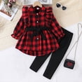 thumbnail image 2 of Bobifish Toddler Girls Outfit Sets Plaid Long Sleeve Ruffle Button Down Tie Top+Pants 2 Piece Daily Wear Children Girls Sets, 2 of 6