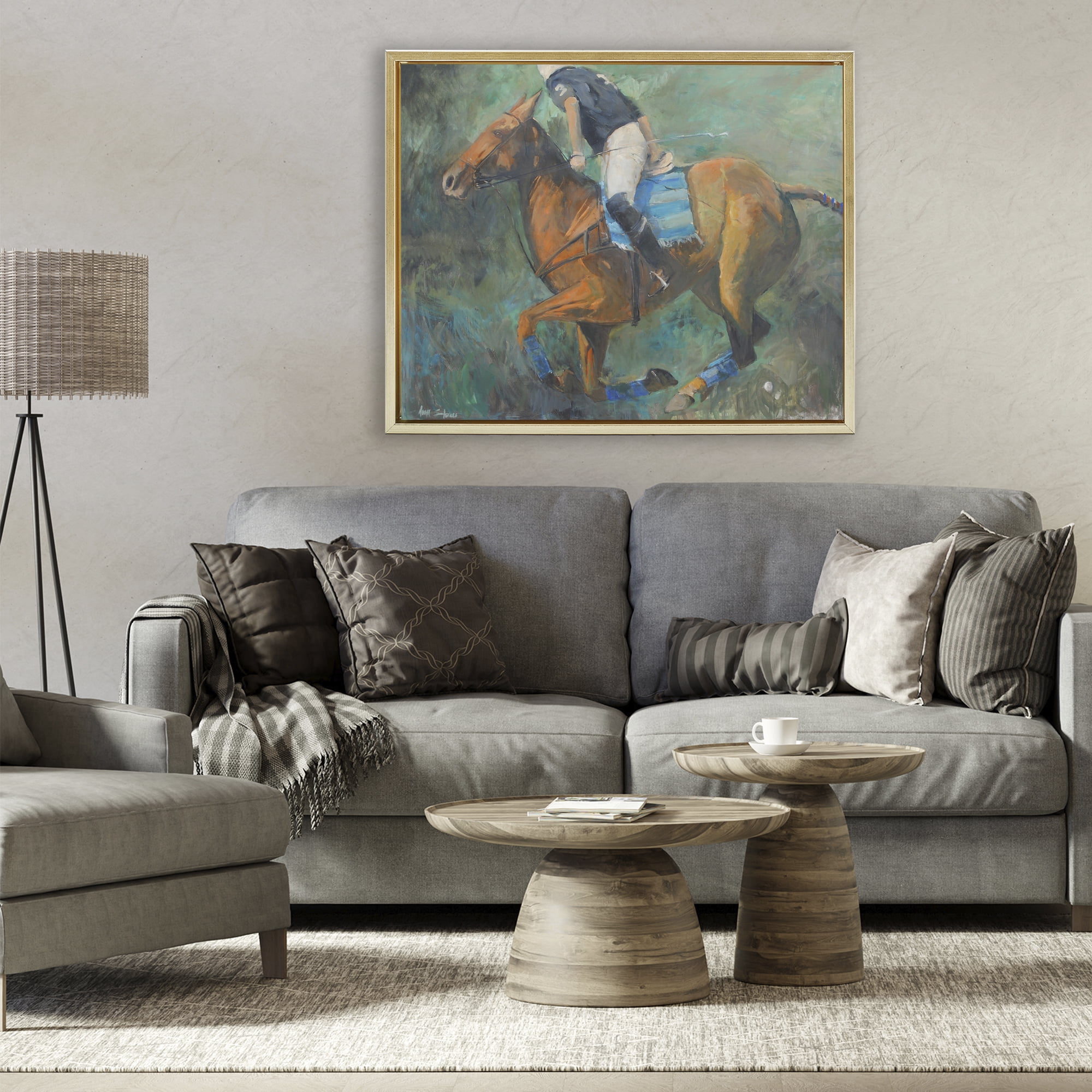 Stupell Industries Polo Rider in Dynamic Motion Gold Framed Floater Canvas Wall Art, design by Jadei Graphics