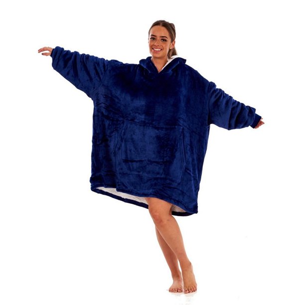 Manta con Capucha de Polar para Adultos Unisex (Marino)