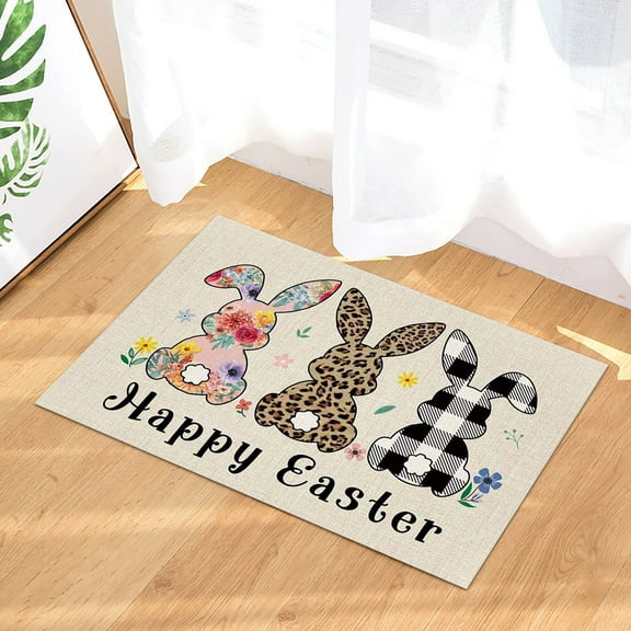 Easter Doormat Happy Easter Home Decorations Non-Slip Welcome Mats for Front Door, Indoor Outdoor Funny Rug for Home Kitchen Holiday Savings Gifts