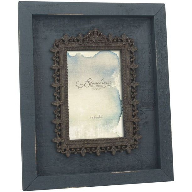 Weathered Wood 4" x 6" Photo Frame With Metal Filigree Frame Opening