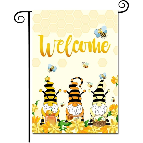 Bee Welcome Garden Flag Summer Gnome Garden Flag Yard Decoration Burlap Decor Rustic Vertical Double Sided Seasonal