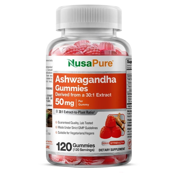 NusaPure Ashwagandha Gummies Root, 50 mg, 120 Gummies (Non-GMO, Vegan)