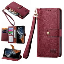 Ancove for iPhone 13 Pro Max Wallet Case with Card Holder & Wrist Strap,Cute PU Leather RFID Blocking Love Heart Pattern Kickstand Zipper Purse Flip Case Cover for Women Girls,Red