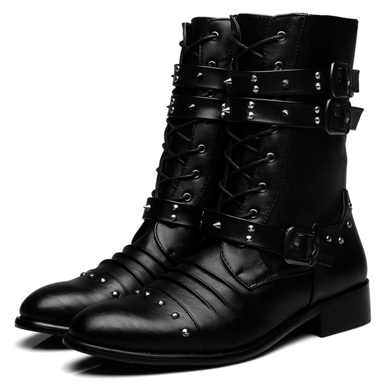 Santimon Men Boots Fashionable Motorcycle Boots Metallic 