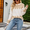 thumbnail image 1 of Cardigans pour Femmes Femmes Mode Décontractée Rétro Impression Couleur Tricot Manches Longues Col Roulé Chandail Long Cardigan en Liquidation, 1 of 5