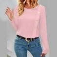 thumbnail image 2 of WREESH Womens Fashion Dressy Tops Solid Color Long Sleeve Round-Neck Keeping Warm Side Button Tops Blouse Pullover Pink, 2 of 7