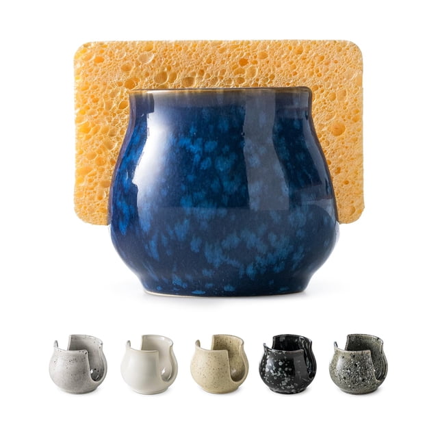 Soporte de esponja de cerámica Zoeeker para fregadero de cocina, porcelana azul