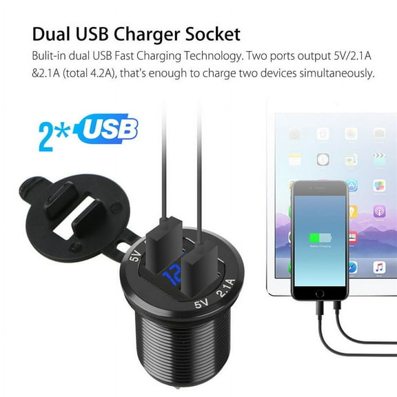 2.1A Charger Digital LED Voltmeter 12V/24V Car Cigarette Lighter Socket Dual USB